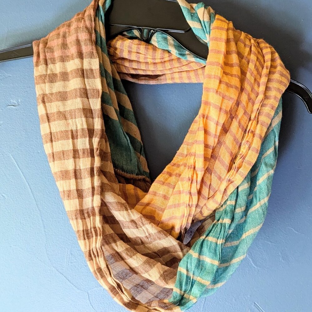 Everything in Love Striped Infinity Scarf – Teal, Mustard & Taupe